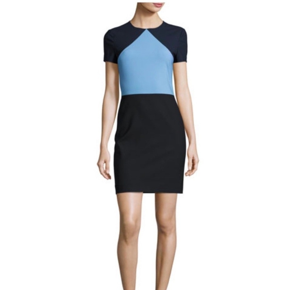 Diane Von Furstenberg Colorblock Wool Sheath Dress‎ Navy Blue Light Blue Size 8